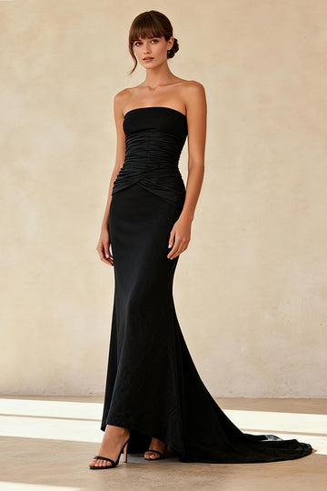 Strapless Black Mermaid Long Evening Dress